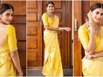 Pooja Hegde is here to give you some stunning ethnic fashion inspiration as the diva exudes timeless glamour with her traditional look in a bright yellow saree. The stylish actress is a total fashionista who keeps nailing her style goals like a pro. Be it a chic jumpsuit or a casual dress, Pooja can pull off any look to perfection. Just a few days ago, she wowed her fans in a breathtaking lehenga ensemble and this time, she is making her fans swoon draped in six-yards of grace. With the wedding season just around the corner, Pooja's ethereal look serves as a perfect inspiration. Scroll down to to take some fashion notes.(Instagram/@hegdepooja)