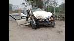 The mangled remains of the SUV near Hariana town of Hoshiarpur district on Monday morning. (HT Photo)