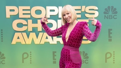 Singer Natasha Bedingfield gestures during the 49th People's Choice Awards. (REUTERS)