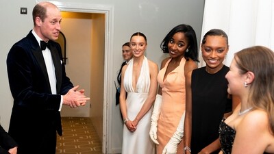 Britain's William, Prince of Wales, meets EE Rising Star Award nominees, actors Phoebe Dynevor, Ayo Edebiri, Sophie Wilde and winner Mia McKenna-Bruce. (via REUTERS)