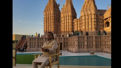 Ola Cabs CEO Bhavish Aggarwal at BAPS Hindu Mandir. (X/@bhash) Ola Cabs CEO Bhavish Aggarwal at BAPS Hindu Mandir. (X/@bhash)