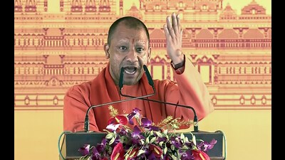Chief Minister Yogi Adityanath addressing the foundation stone laying ceremony of Shri Kalki Dham temple, in Sambhal district on Monday. (ANI) Chief Minister Yogi Adityanath addressing the foundation stone laying ceremony of Shri Kalki Dham temple, in Sambhal district on Monday. (ANI)