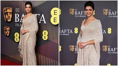 Deepika Padukone attends BAFTA Film Awards 2024 in a Sabyasachi saree. Deepika Padukone attends BAFTA Film Awards 2024 in a Sabyasachi saree.
