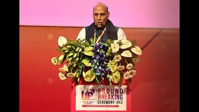 Defence Minister of India Rajnath Singh addresses during the UP Ground Breaking ceremony 4. O at IGP (Indira Gandhi Pratishthan)) in Lucknow, Uttar Pradesh India on Monday (Deepak Gupta/HT) Defence Minister of India Rajnath Singh addresses during the UP Ground Breaking ceremony 4. O at IGP (Indira Gandhi Pratishthan)) in Lucknow, Uttar Pradesh India on Monday (Deepak Gupta/HT)