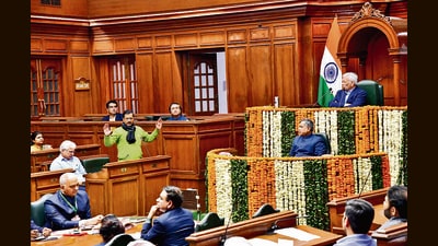 Delhi chief minister Arvind Kejriwal during the Budget session in New Delhi on Monday. (HT Photo) Delhi chief minister Arvind Kejriwal during the Budget session in New Delhi on Monday. (HT Photo)