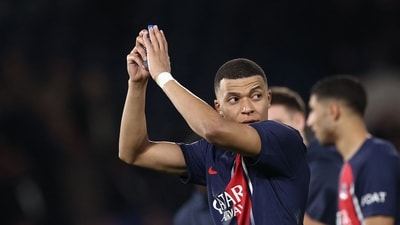Paris Saint-Germain's French forward Kylian Mbappe celebrates the victory at the end of the UEFA Champions League round of 16 first leg match vs Real Sociedad (AFP) Paris Saint-Germain's French forward Kylian Mbappe celebrates the victory at the end of the UEFA Champions League round of 16 first leg match vs Real Sociedad (AFP)