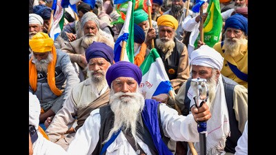 Farmers protest at Shambhu border near Patiala district on Monday. (PTI)