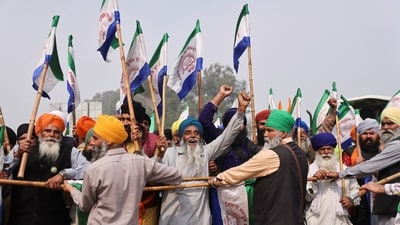 Farmers are stopped at the  Shambhu barrier, a border between Punjab and Haryana on February 18, (Reuters)