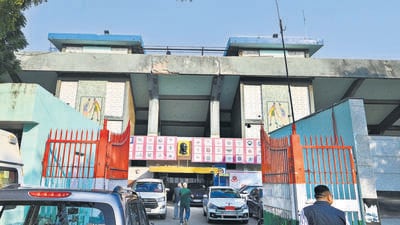 Images that show the condition of Dr Ambedkar Stadium on Bahadur Shah Zafar Marg on Monday. (Arvind Yadav/HT photo)