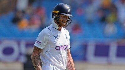 England's captain Ben Stokes reacts as he leaves the field after losing his wicket to India's Ravindra Jadeja on the third day of the third Test (AP) England's captain Ben Stokes reacts as he leaves the field after losing his wicket to India's Ravindra Jadeja on the third day of the third Test (AP)