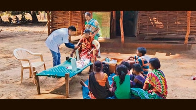 Madvi Hidma’s elderly mother undergoes a health check-up in Sukma’s Puverti village. (Chhattisgarh police) Madvi Hidma’s elderly mother undergoes a health check-up in Sukma’s Puverti village. (Chhattisgarh police)