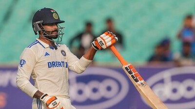 Jadeja got to the three-figure mark soon thereafter but it was a muted celebration from the all-rounder. He later posted an apology for Sarfaraz on social media. Jadeja fell the next day on 112 off 225. (PTI) Jadeja got to the three-figure mark soon thereafter but it was a muted celebration from the all-rounder. He later posted an apology for Sarfaraz on social media. Jadeja fell the next day on 112 off 225. (PTI)