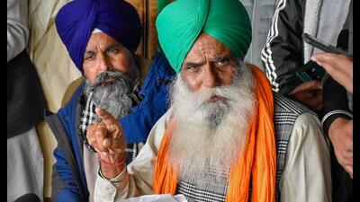Patiala: Farmer leaders Sarwan Singh Pandher and Jagjit Singh Dallewal address the media at the Punjab-Haryana Shambhu border during the 'Delhi Chalo' protest march, in Patiala district, Monday, (PTI)