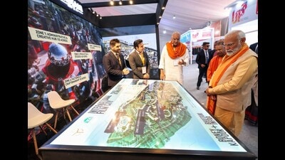 The pavilion of the upcoming international film city in Uttar Pradesh caught Prime Minister Narendra Modi’s attention on Monday (Sourced) The pavilion of the upcoming international film city in Uttar Pradesh caught Prime Minister Narendra Modi’s attention on Monday (Sourced)