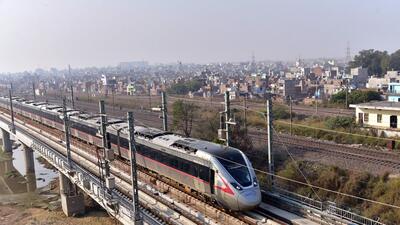 Train trial runs are being conducted on the 25km Duhai to Meerut (south) section, said NCRTC officials. (Sakib Ali/HT Photo) Train trial runs are being conducted on the 25km Duhai to Meerut (south) section, said NCRTC officials. (Sakib Ali/HT Photo)