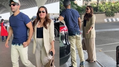 Varun Dhawan and Natasha Dalal at Mumbai airport Varun Dhawan and Natasha Dalal at Mumbai airport