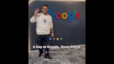 The picture shows Arsh Goyal giving a video tour of Google's Pune office. (Instagram/@arshgoyalyt) The picture shows Arsh Goyal giving a video tour of Google's Pune office. (Instagram/@arshgoyalyt)