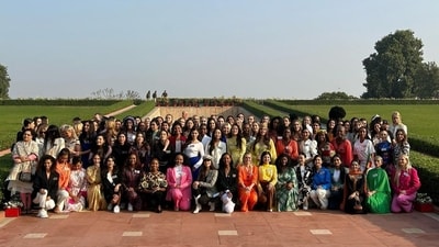 Miss World contestants, accompanied by Julia Morley, chairman and CEO of the Miss World Organization, visited the Raj Ghat, also known as the Gandhi Memorial, on Monday, where they paid their respects to Mahatma Gandhi. (Instagram/@missworld) Miss World contestants, accompanied by Julia Morley, chairman and CEO of the Miss World Organization, visited the Raj Ghat, also known as the Gandhi Memorial, on Monday, where they paid their respects to Mahatma Gandhi. (Instagram/@missworld)