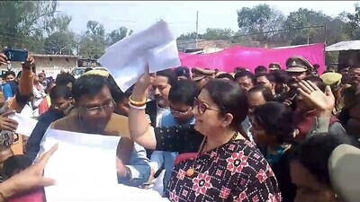 Union minister of women and child development Smriti Irani holds Jan Samwad in Amethi on Monday. (ANI ) Union minister of women and child development Smriti Irani holds Jan Samwad in Amethi on Monday. (ANI )