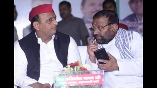 Swami Prasad Maurya with Akhilesh Yadav (File photo)