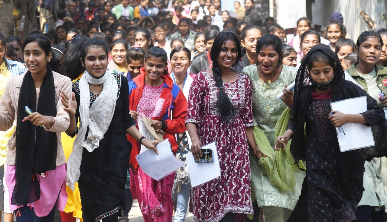 Students coming out after appearing in the Bihar Board class 10th examination at DAV High school Danapur in patna.  (Santosh Kumar )
