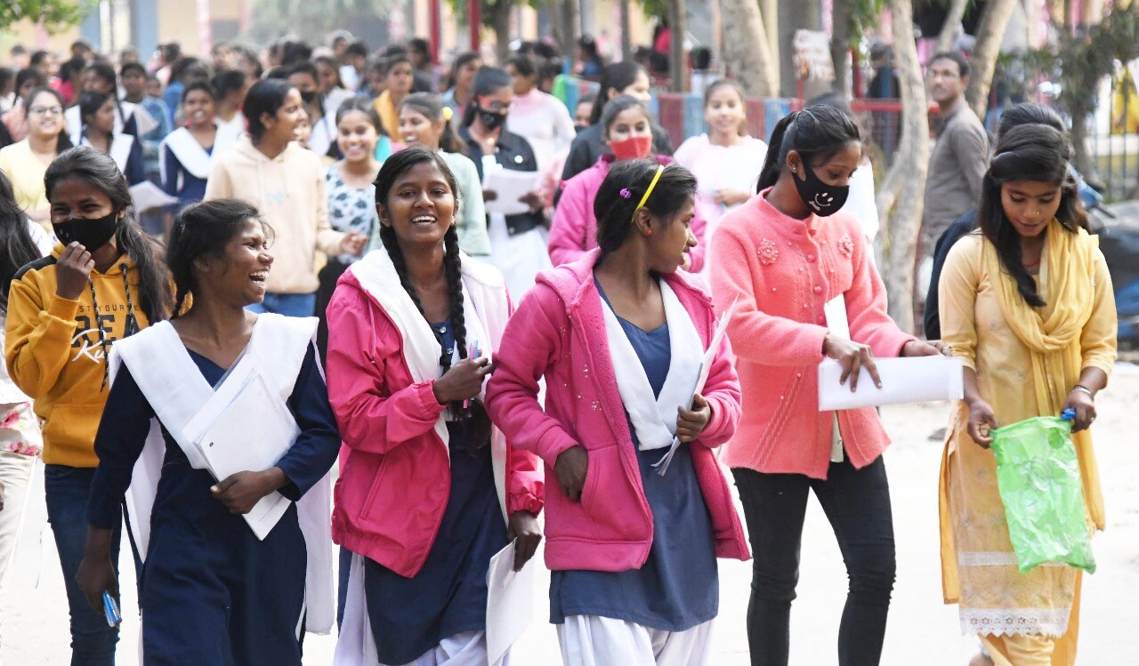 Students coming out after appearing in the Bihar Board class 10th examination at DAV High school Danapur in patna.  (Santosh Kumar )