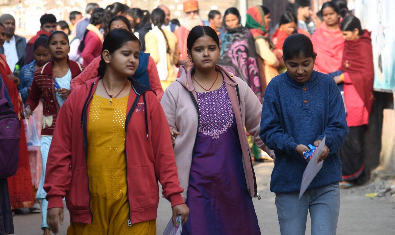 Students arriving for the Bihar Board class 10th examination at D.D. Nandan Kanya High School Danapur in Patna  (Santosh Kumar)