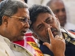 Karnataka deputy chief minister DK Shivakumar with chief minister Siddaramaiah. (PTI) Karnataka deputy chief minister DK Shivakumar with chief minister Siddaramaiah. (PTI)