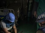This handout photograph taken by the World Health Organization (WHO), shows a patient being evacuated during a mission by WHO, UN humanitarian agency OCHA and the Palestinian Red Crescent, to move patients from Nasser hospital in Khan Yunis in the southern Gaza Strip to other hospitals, amid ongoing fighting between Israel and the Palestinian militant group Hamas. This handout photograph taken by the World Health Organization (WHO), shows a patient being evacuated during a mission by WHO, UN humanitarian agency OCHA and the Palestinian Red Crescent, to move patients from Nasser hospital in Khan Yunis in the southern Gaza Strip to other hospitals, amid ongoing fighting between Israel and the Palestinian militant group Hamas.
