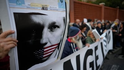 Pro-Assange activists demonstrate outside of the British Embassy in Rome, Tuesday, Feb. 20, 2024, to ask Britain's High Court (AP) Pro-Assange activists demonstrate outside of the British Embassy in Rome, Tuesday, Feb. 20, 2024, to ask Britain's High Court (AP)
