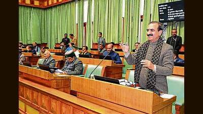 Chief minister Sukhvinder Singh Sukhu addressing the assembly during the budget session in Shimla on Tuesday. (HT Photo)