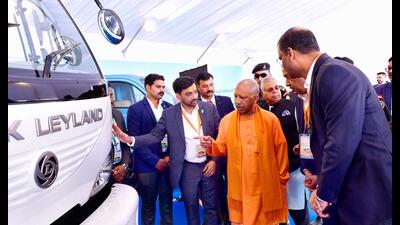 Chief minister Yogi Adityanath during the foundation-laying ceremony of Ashok Leyland’s electric vehicle manufacturing plant in Lucknow on Tuesday. (Sourced) Chief minister Yogi Adityanath during the foundation-laying ceremony of Ashok Leyland’s electric vehicle manufacturing plant in Lucknow on Tuesday. (Sourced)