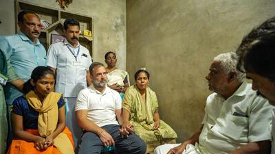 Cogress MP Rahul Gandhi meets the family of Ajeesh, a forest watchman who was killed in an elephant attack in Wayanad of Kerala on Sunday. (PTI) Cogress MP Rahul Gandhi meets the family of Ajeesh, a forest watchman who was killed in an elephant attack in Wayanad of Kerala on Sunday. (PTI)