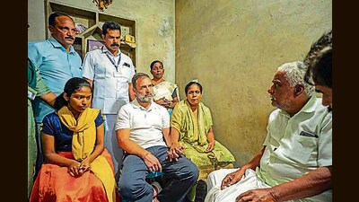 Congress MP Rahul Gandhi meets the family of Ajeesh, a forest watchman who was killed in an elephant attack, in Wayanad (PTI) Congress MP Rahul Gandhi meets the family of Ajeesh, a forest watchman who was killed in an elephant attack, in Wayanad (PTI)