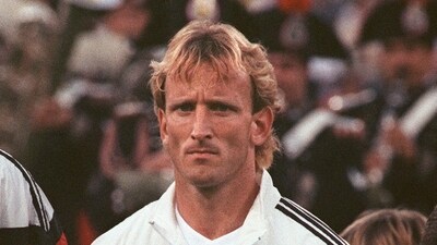 A portrait of West German defender Andreas Brehme taken on July 8, 1990 in Rome before the start of the World Cup final against Argentina (AFP)