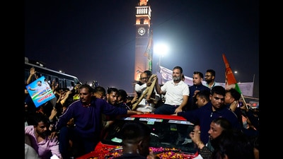Former Congress President and MP, Rahul Gandhi Bharat Jodo 'Nyay Yatra' reaches at old city area of Lucknow, Uttar Pradesh India on Tuesday (Deepak Gupta Hindustan Times) Former Congress President and MP, Rahul Gandhi Bharat Jodo 'Nyay Yatra' reaches at old city area of Lucknow, Uttar Pradesh India on Tuesday (Deepak Gupta Hindustan Times)