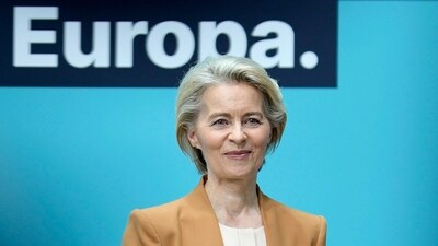 Ursula von der Leyen, President of the European Commission, is pictured during a press conference after a board meeting of the Christian Democratic Union (CDU) in Berlin, Germany, Monday, Feb. 19, 2024. Ursula von der Leyen announced her intention to run for a second term as EU commission president. (AP Photo/Markus Schreiber) (AP) Ursula von der Leyen, President of the European Commission, is pictured during a press conference after a board meeting of the Christian Democratic Union (CDU) in Berlin, Germany, Monday, Feb. 19, 2024. Ursula von der Leyen announced her intention to run for a second term as EU commission president. (AP Photo/Markus Schreiber) (AP)