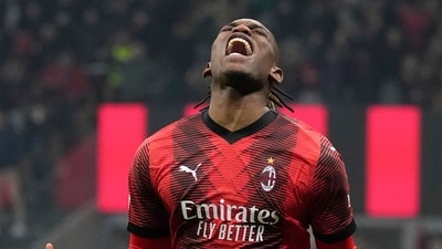 AC Milan's Rafael Leao celebrates after scoring his side's third goal (AP) AC Milan's Rafael Leao celebrates after scoring his side's third goal (AP)