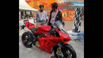 Jagjit Singh and Sachin Pandey admiring a Ducati at the Groundbreaking Ceremony venue in Lucknow. (HT) Jagjit Singh and Sachin Pandey admiring a Ducati at the Groundbreaking Ceremony venue in Lucknow. (HT)