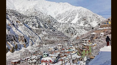 Kinnaur also witnessed fresh snowfall on Tuesday. (HT Photo)