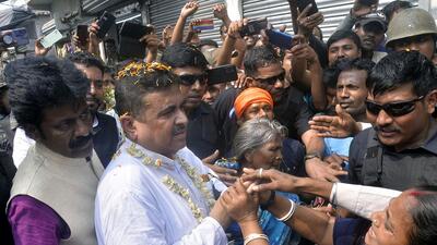 Leader of Opposition in West Bengal Legislative Assembly and BJP leader Suvendu Adhikari being welcomed by locals of Sandeshkhali in North 24 Parganas on Tuesday. (ANI) Leader of Opposition in West Bengal Legislative Assembly and BJP leader Suvendu Adhikari being welcomed by locals of Sandeshkhali in North 24 Parganas on Tuesday. (ANI)