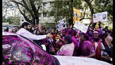 Maharashtra CM Eknath Shinde participates in the celebrations with Maratha reservation activists in Mumbai on Tuesday. (ANI) Maharashtra CM Eknath Shinde participates in the celebrations with Maratha reservation activists in Mumbai on Tuesday. (ANI)