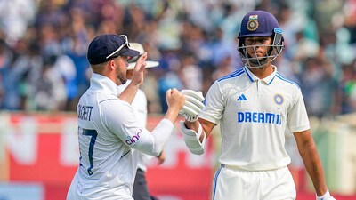 India's Yashasvi Jaiswal being greeted by England's Ben Duckett (PTI) India's Yashasvi Jaiswal being greeted by England's Ben Duckett (PTI)