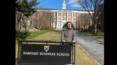 Radhika Gupta at Harvard Business School. (X/@Radhika Gupta) Radhika Gupta at Harvard Business School. (X/@Radhika Gupta)