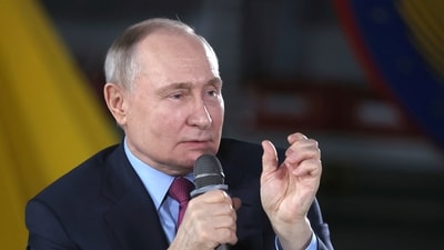 Russian President Vladimir Putin speaks. (AP) Russian President Vladimir Putin speaks. (AP)