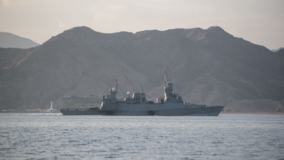 An Israeli Navy missile boat is seen off the coast of Eilat, October 31, 2023. (Israel Defense Forces) An Israeli Navy missile boat is seen off the coast of Eilat, October 31, 2023. (Israel Defense Forces)