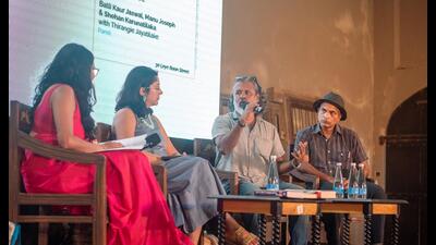 The session on ‘Writing Asia Based Fiction For A Global Audience’ with (from right) Manu Joseph, Shehan Karunatilaka and Balli Kaur Jaswal moderated by Thirangie Jayatilake at the Hall de Galle (Malaka Mp Photography (Galle Literary Festival)) The session on ‘Writing Asia Based Fiction For A Global Audience’ with (from right) Manu Joseph, Shehan Karunatilaka and Balli Kaur Jaswal moderated by Thirangie Jayatilake at the Hall de Galle (Malaka Mp Photography (Galle Literary Festival))