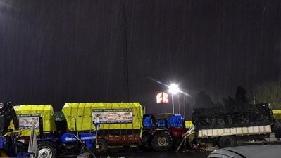Tractors of farmers parked at the Punjab-Haryana Shambhu border on Monday. (PTI) Tractors of farmers parked at the Punjab-Haryana Shambhu border on Monday. (PTI)