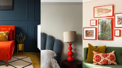 Own a red lamp, rug, or a coffee table that’s waiting for a much-needed paint job? Bring together all the red items and find a place where they can stand out.