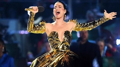 Singer Katy Perry wore a custom-gilded gold ballgown featuring a corseted bodice by Vivienne Westwood for King Charles III’s coronation concert earlier this year (Photo: Instagram) Singer Katy Perry wore a custom-gilded gold ballgown featuring a corseted bodice by Vivienne Westwood for King Charles III’s coronation concert earlier this year (Photo: Instagram)